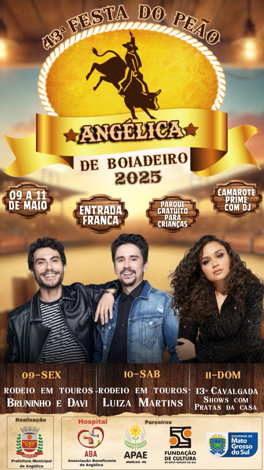 ANGÉLICA: Bruninho & Davi e Luiza Martinz são as atrações da 43ª Festa do Peão